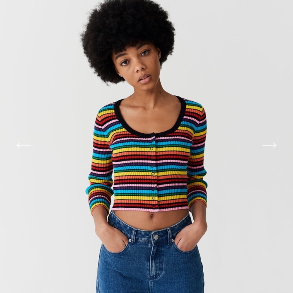Lazy Oaf rainbow scoop neck top